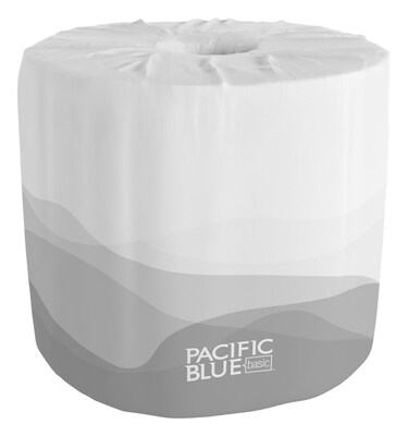 Pacific Blue Basic Recycled Toilet Paper, 1-Ply, White, 1210 Sheets/Roll, 80 Rolls/Carton (1458001/14500)