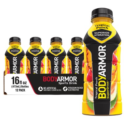 BodyArmor SuperDrink Tropical Punch Sports Drink, 16 Oz. Bottle, 12/Pack (100008-1.4)