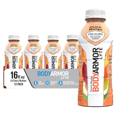 BodyArmor LYTE Peach Mango Sports Drink, 16 oz. Bottles, 12/Pack (100012-1.2)