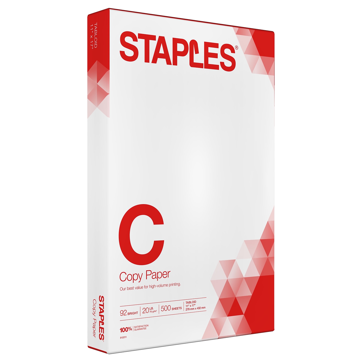 Staples 11 x 17 Copy Paper, 20 lbs., 92 Brightness, 500 Sheets/Ream (190450)