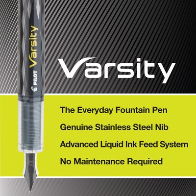 Pilot Varsity Fountain Pens, 1.0mm Nib, Black Ink (90010)