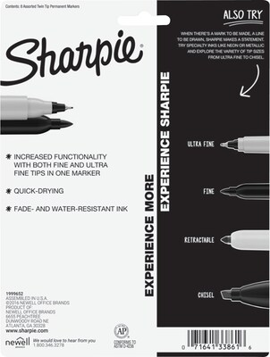 Sharpie Permanent Markers, Ultra Fine Tip, Assorted, 12/Pack (37175)