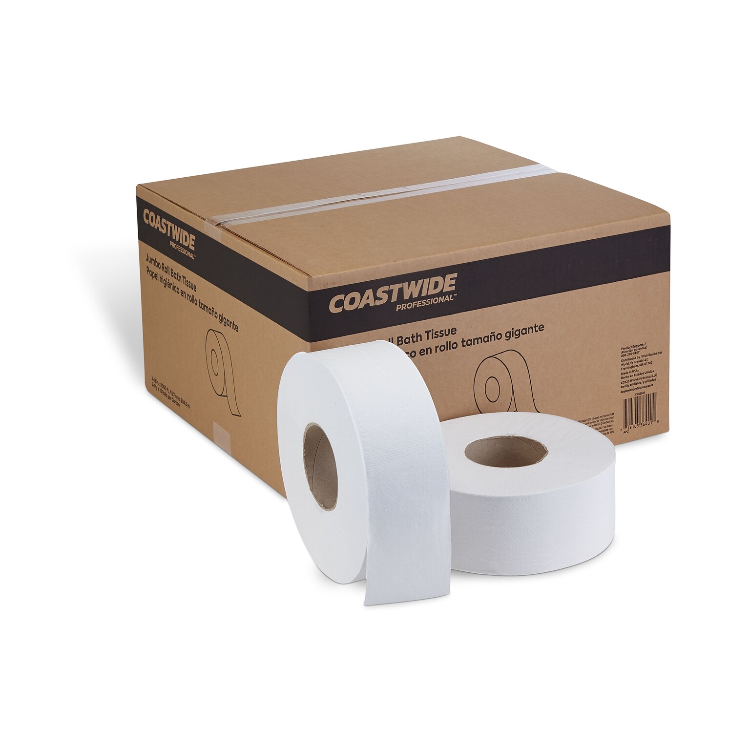 Coastwide Professional™ Recycled Jumbo Toilet Paper, 2-ply, White, 1000 ft./Roll, 12 Rolls/Case (CW26544)