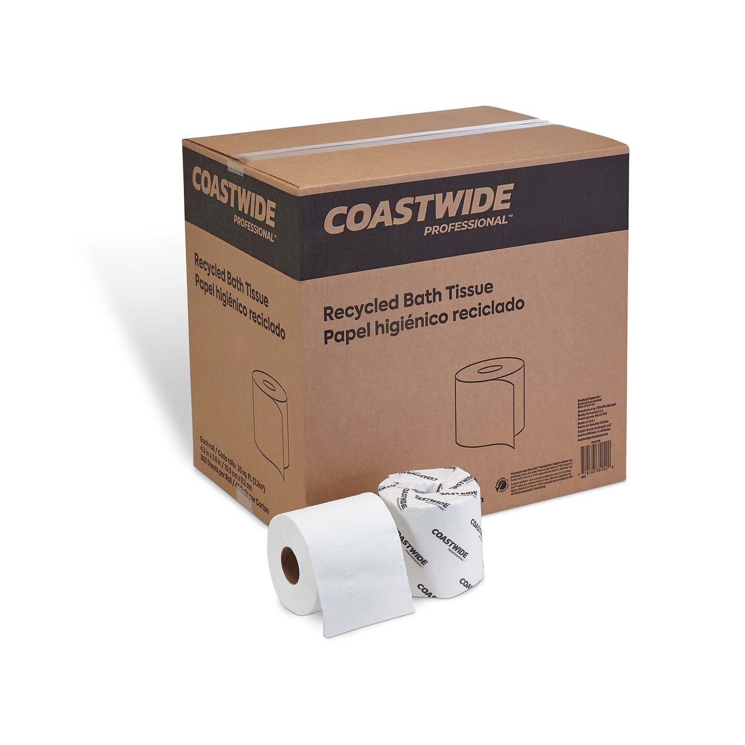 Coastwide Professional™ Recycled Toilet Paper, 2-ply, White, 350 Sheets/Roll, 48 Rolls/Case (CW20189)