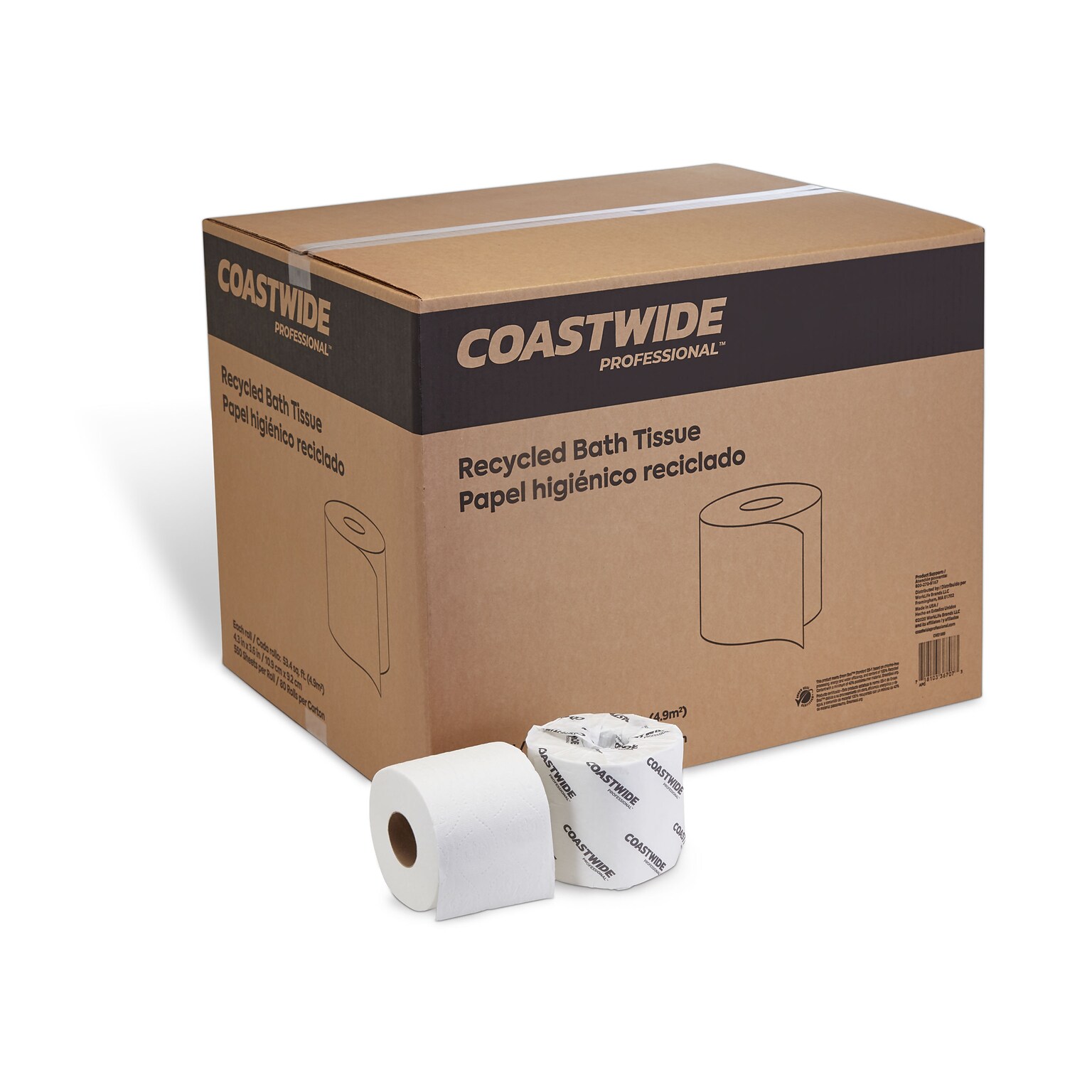 Coastwide Professional™ Recycled Toilet Paper, 2-ply, White, 550 Sheets/Roll, 80 Rolls/Carton (CW21989)