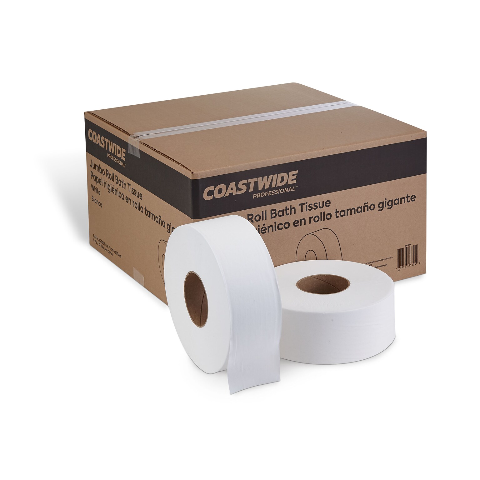 Coastwide Professional™ 1-Ply Jumbo Toilet Paper, White, 2000 ft./Roll, 12 Rolls/Carton (CW26214)