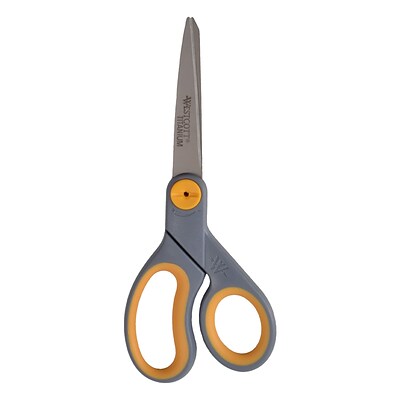 Westcott® Titanium Bonded® 8 Scissors, Adjustable Glide, Multi-Purpose/Heavy Duty, Sharp Tip, Gray/Yellow (13529)