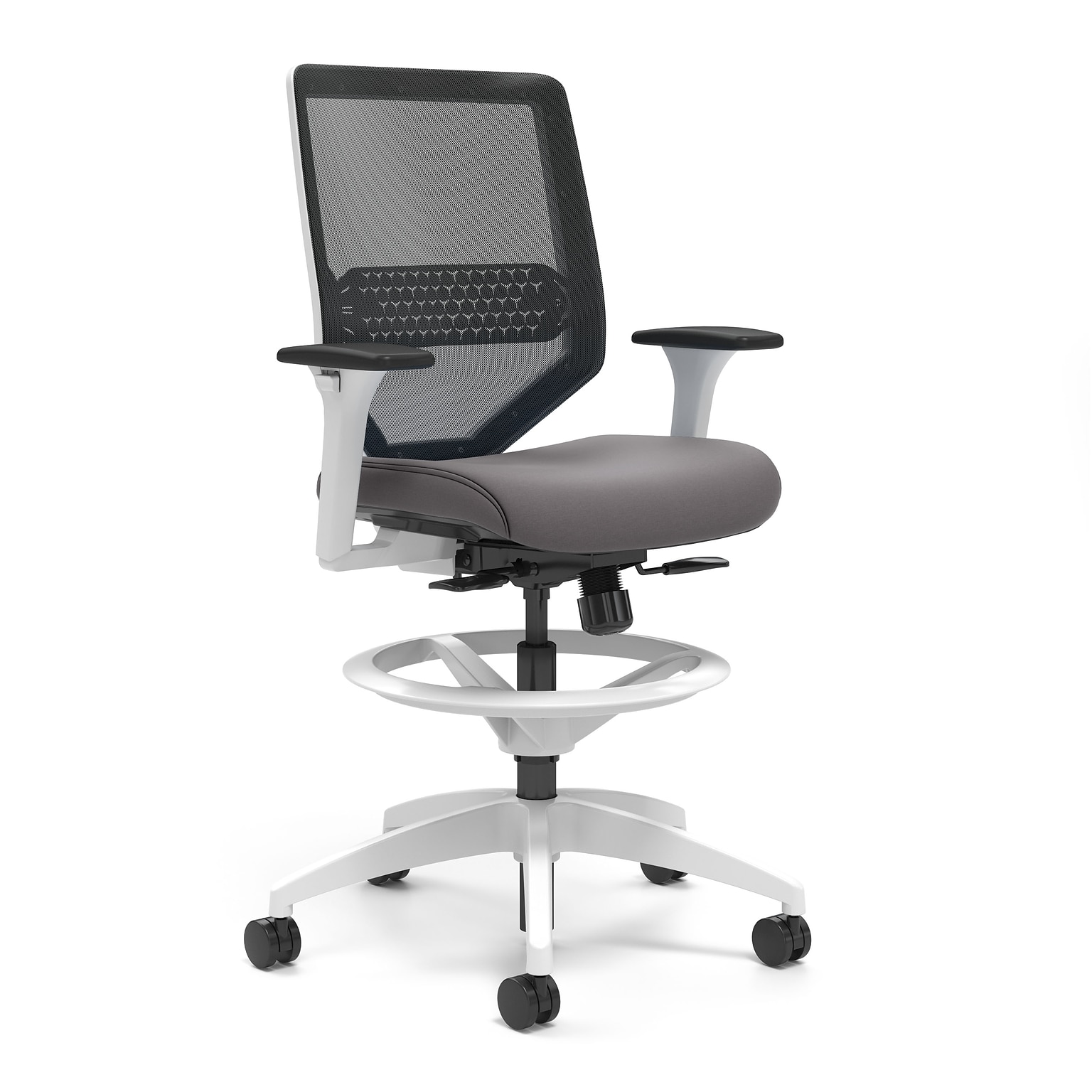 Lewis Mesh Back Computer and Desk Stool, Charcoal, Tool-Less Assembly (UN55658-CC)