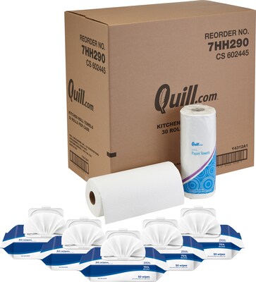 Buy 1 Quill Brand® 2-Ply Kitchen Paper Towels 85 Sheets/Roll, 30/Pack, Get 5 Packs of 75% Ethyl Alcohol Wipes 50/Pack FREE