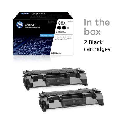 HP 80A Black Standard Yield Toner Cartridge, 2/Pack (CF280AD1)