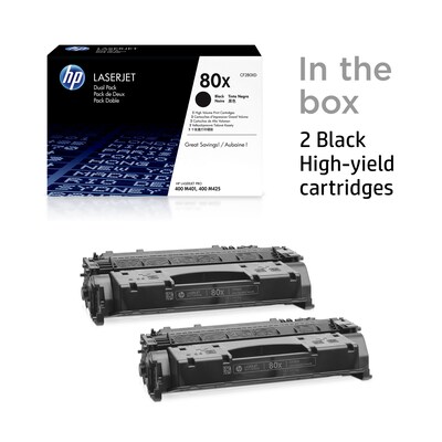 HP 80X Black High Yield Toner Cartridge, 2/Pack (CF280XD)