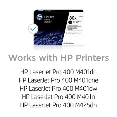 HP 80X Black High Yield Toner Cartridge, 2/Pack (CF280XD)