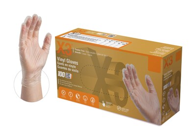 X3 Powder Free Vinyl Gloves, Latex Free, Clear, Medium, 100/Box, 10 Boxes/Carton (GPX344100-CC)