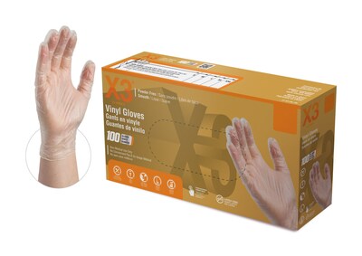 Ammex Professional X3 Powder Free Vinyl Gloves, Latex Free, Clear, Small, 100/Box, 10 Boxes/Carton (GPX342100XX)