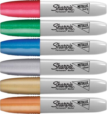 Sharpie Permanent Markers, Chisel Tip, Assorted Metallic, 6/Pack