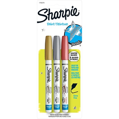 Sharpie Water-Based Paint Marker, Extra Fine Tip, Assorted Metallic, 3/Pack (1783278)