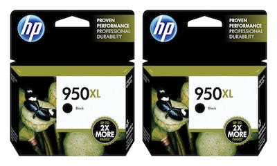 HP 950XL Black High Yield Ink Cartridges, 2/Pack