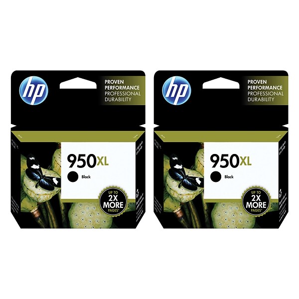 HP 950XL Black High Yield Ink Cartridges, 2/Pack