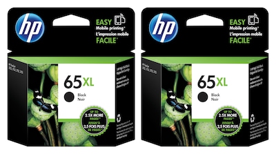 HP 65XL Black High Yield Ink Cartridges, 2/Pack