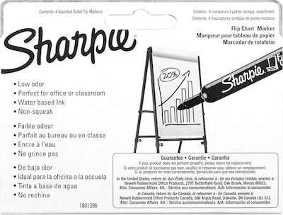 Sharpie Flip Chart Water Based Marker, Bullet Tip, Assorted, 4/Pack (22474)