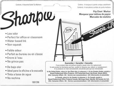 Sharpie Flip Chart Water Based Marker, Bullet Tip, Assorted, 4/Pack (22474)