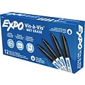 Expo Vis-A-Vis Wet Erase Markers, Fine Point, Black, Dozen (16001)