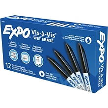 Expo Vis-A-Vis Wet Erase Markers, Fine Point, Black, Dozen (16001)
