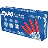 Expo Vis-à-Vis Wet Erase Markers, Fine Tip, Red, 12/Pack (16002)