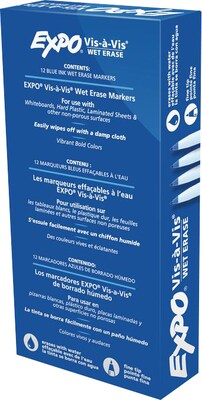 Expo Vis-à-Vis Wet Erase Markers, Fine Point, Blue, 12/Pack (16003)