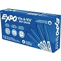 Expo Vis-à-Vis Wet Erase Markers, Fine Point, Blue, 12/Pack (16003)
