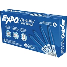 Expo Vis-à-Vis Wet Erase Markers, Fine Point, Blue, 12/Pack (16003)