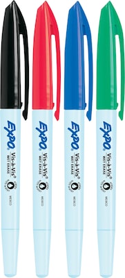 Expo Vis-à-Vis Wet Erase Markers, Fine Tip, Assorted Colors, 4/Pack (16074/2134341)