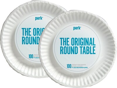 Perk™ Economy Paper Plates, 9, White, 100/Pack, 2ea