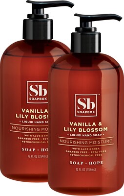 SOAPBOX Liquid Hand Soap, Vanilla/Lily Blossom, 12 Fl. Oz., 2 Each