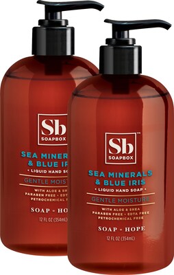 SOAPBOX Liquid Hand Soap, Sea Minerals/Blue Iris, 12 Fl. Oz, 2 Each