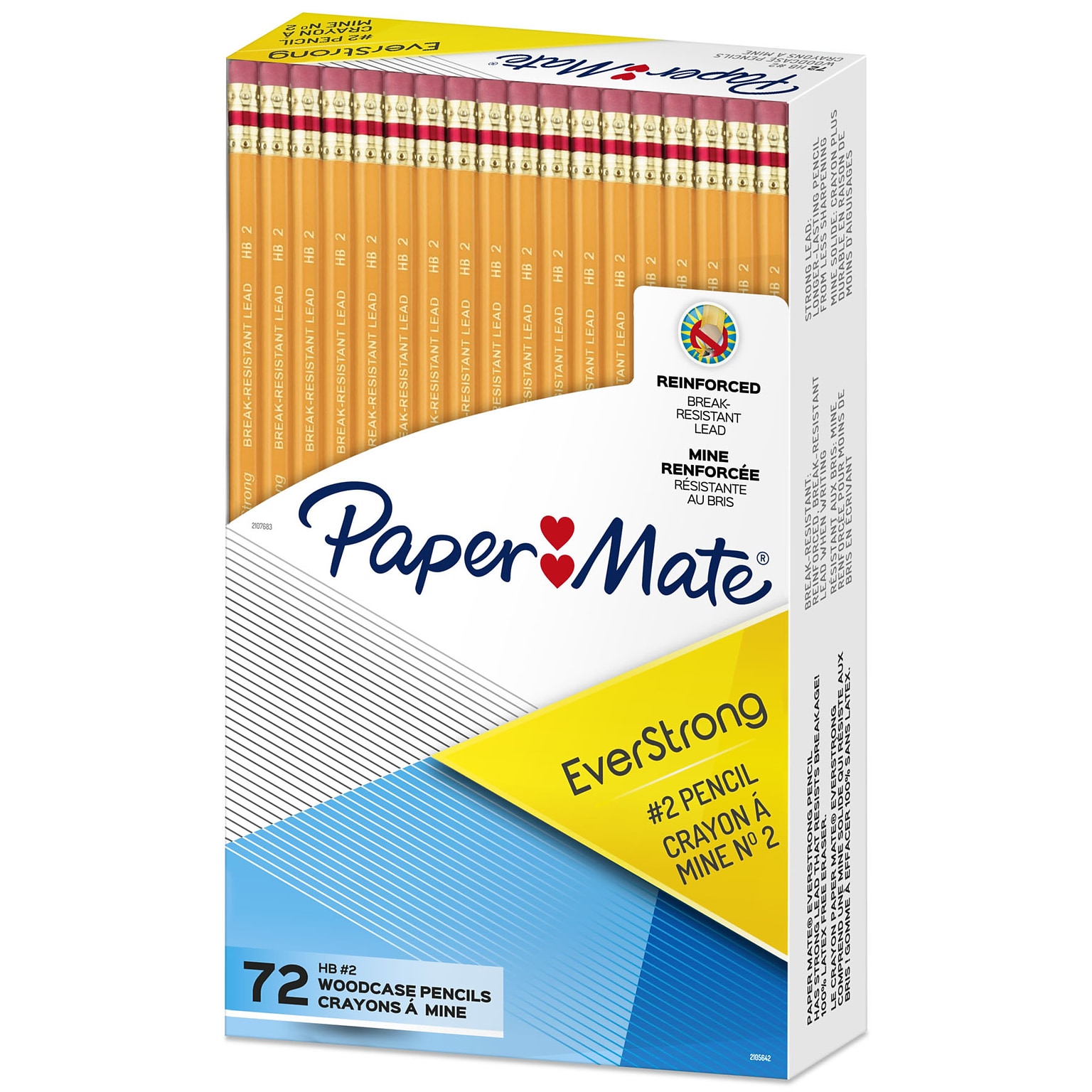 Paper Mate EverStrong Wooden Pencil, 1.3mm, #2 Medium Lead, 72/Pack (2105642)