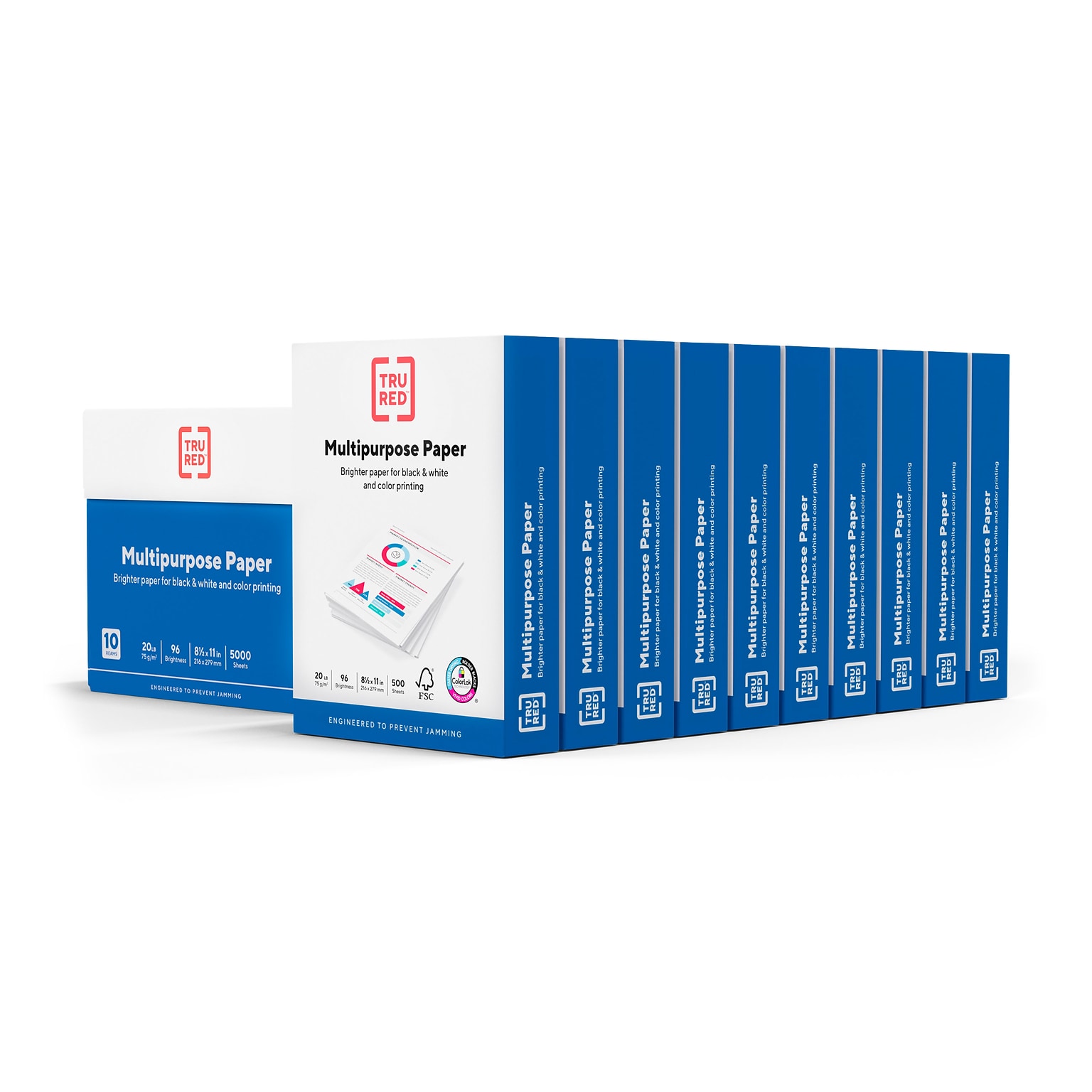 TRU RED™ 8.5 x 11 Multipurpose Paper, 20 lbs., 96 Brightness, 500 Sheets/Ream, 10 Reams/Carton (TR56962)