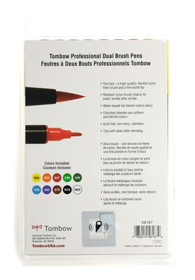 Tombow Dual Brush Primary Palette Classic Drawing Pens, Assorted, 10/Pack (64467)