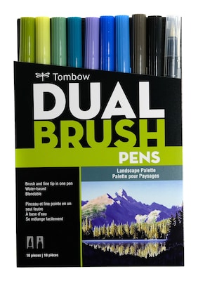 Tombow Dual Brush Landscape Palette Classic Drawing Pens, Assorted, 10/Pack (64468)