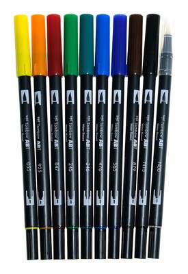 Tombow Dual Brush Primary Palette Classic Drawing Pens, Assorted, 10/Pack (64467)