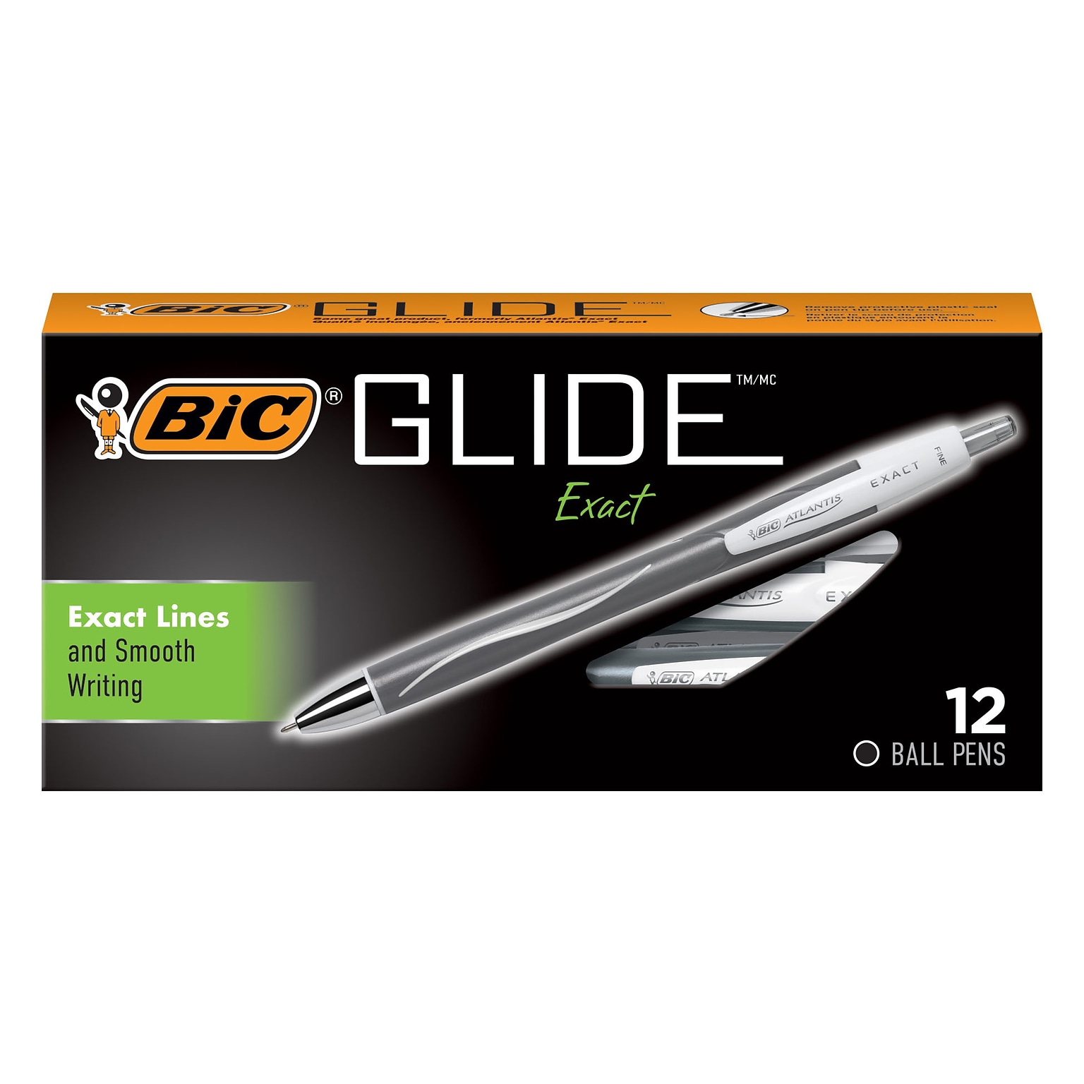 BIC Glide Exact Retractable Ballpoint Pen, Fine Point, Black Ink, Dozen (VCGN11BK)