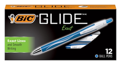 BIC Glide Exact Retractable Ballpoint Pen, Fine Point, Blue Ink, Dozen (VCGN11BE)