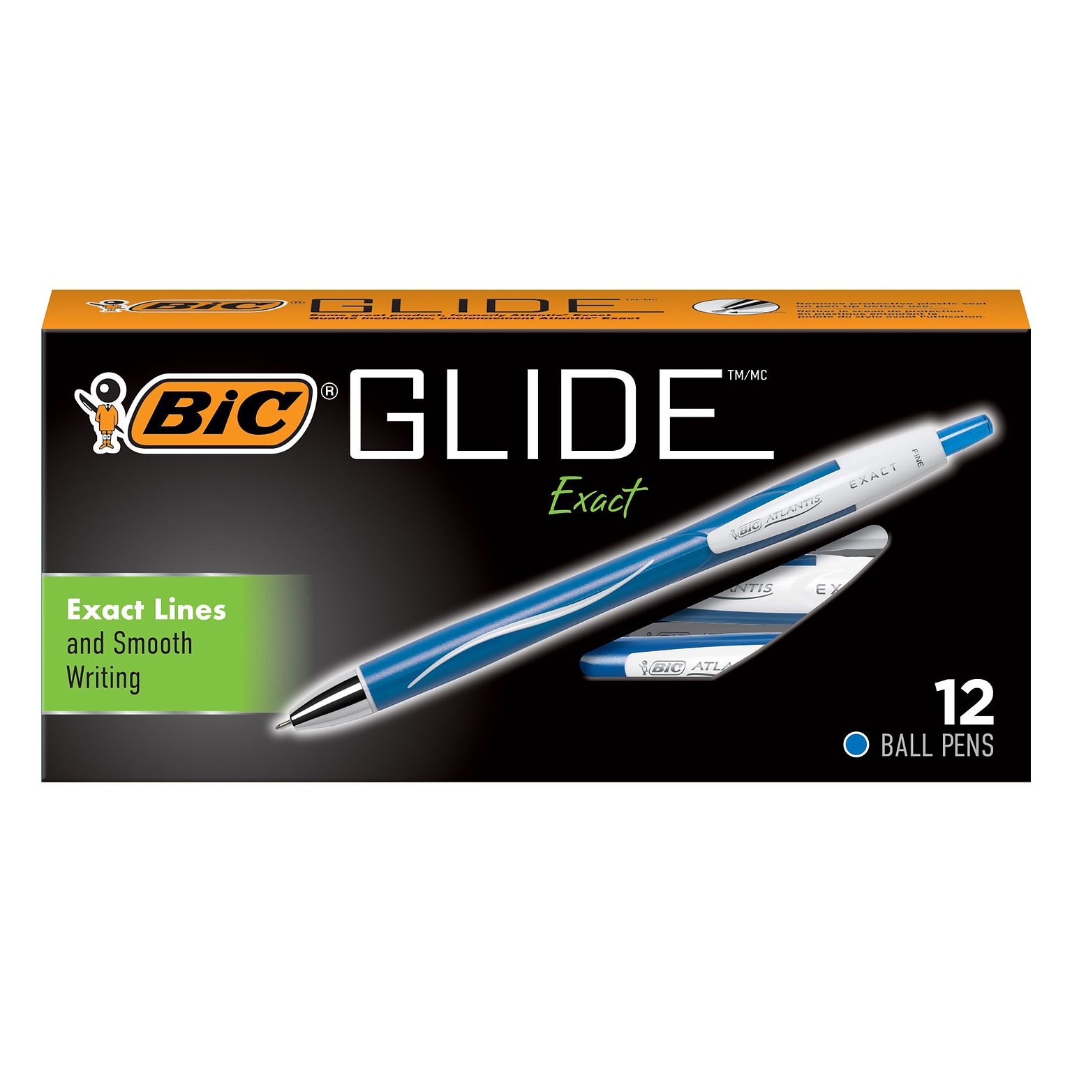 BIC Glide Exact Retractable Ballpoint Pen, Fine Point, Blue Ink, Dozen (VCGN11BE)