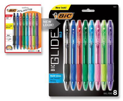 BIC Glide Bold Retractable Ballpoint Pen, Bold Point, Assorted Ink, 8/Pack (VLGBAP81-A-AST)