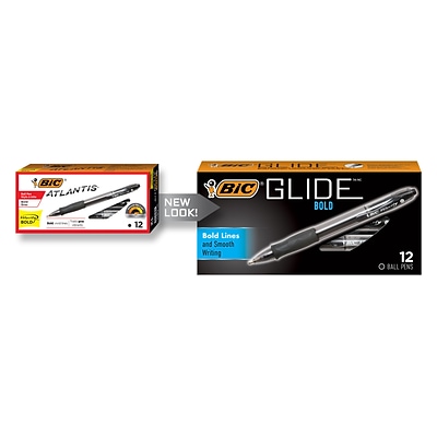 BIC Glide Bold Retractable Ballpoint Pen, Bold Point, 1.6mm, Black Ink, Dozen (18510/VLGB11BK)