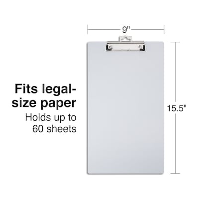 Staples Aluminum Clipboard, 9"x15.5", Legal Size, Silver (28524)