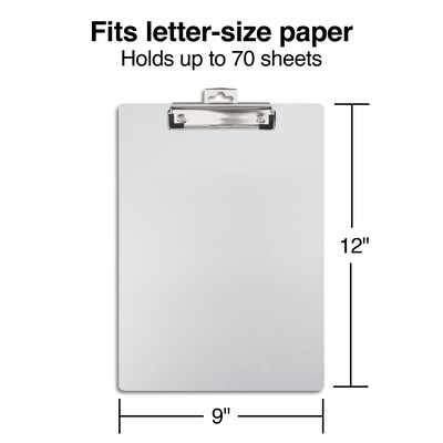 Staples® Aluminum Clipboard; Letter Size, Silver , 9" x 12", 1/PK