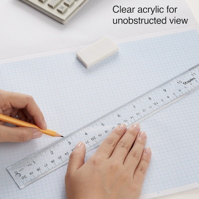 Staples 12" Acrylic Standard Imperial/Metric Scales Ruler, Clear (51882-CC)