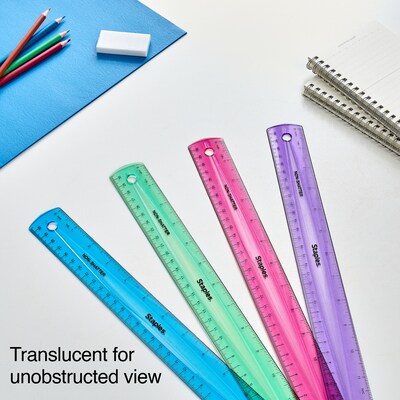 Staples 12" Shatterproof Ruler, Assorted Translucent Colors, Plastic (51883)