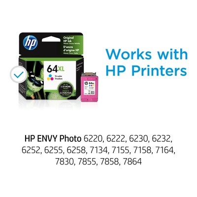 HP 64XL Tri-Color High Yield Ink Cartridge (N9J91AN#140), print up to 415 pages